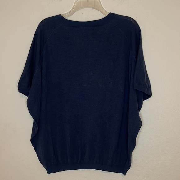 Humanoid Blue Cotton Knit Oversized V Neck Dropped Sleeves Blouse Sz Small - Picture 6 of 6